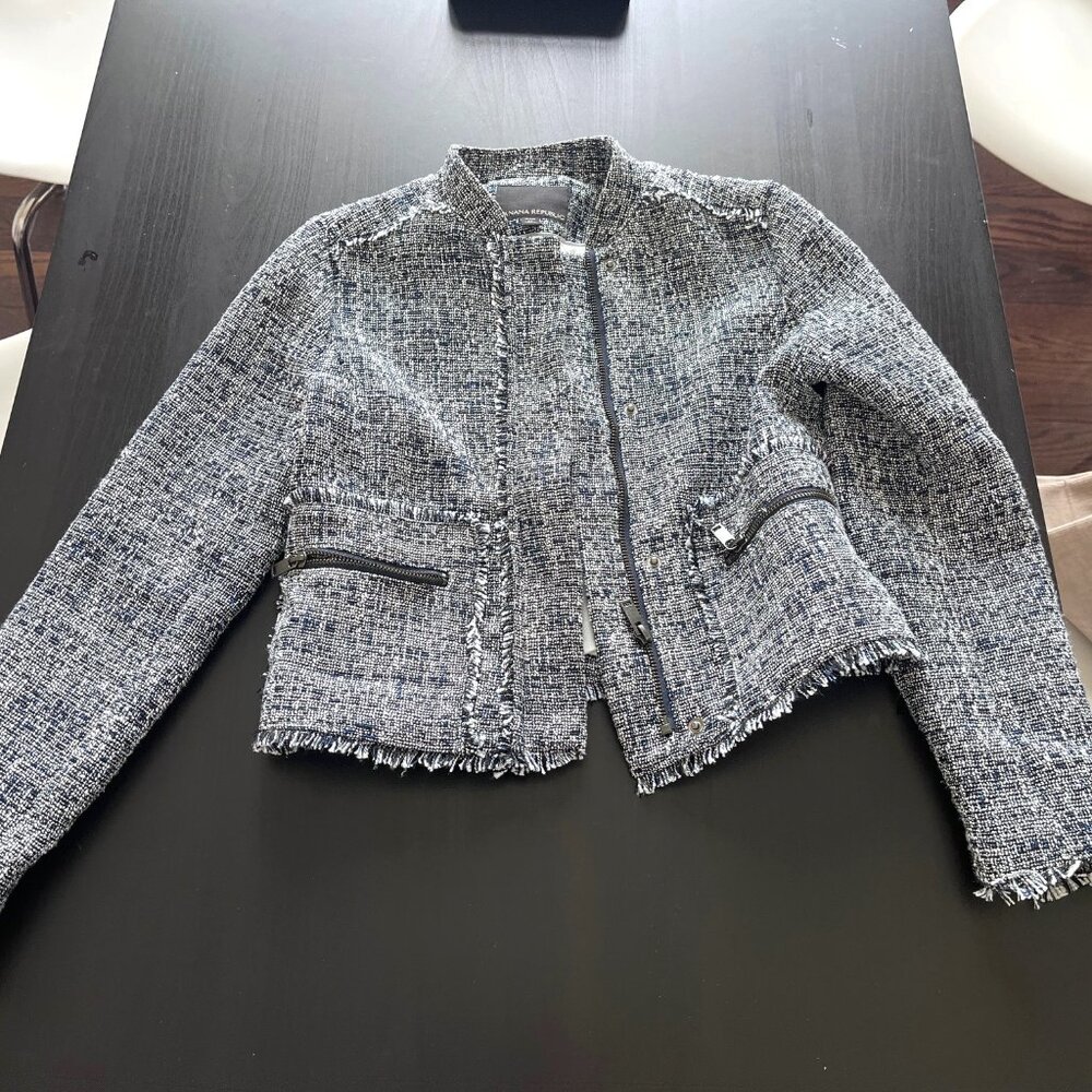 Banana Republic Womens Jacket White Navy 0P Petite